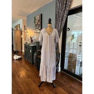 Old Navy dress button down striped ruffle trim oversized dress size small